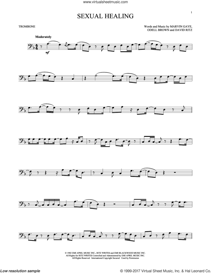 Sexual Healing sheet music for trombone solo by Marvin Gaye, David Ritz and Odell Brown, intermediate skill level