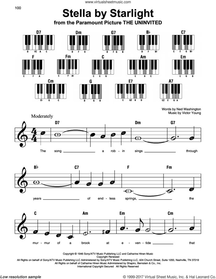 Stella By Starlight sheet music for piano solo by Ray Charles, Ned Washington and Victor Young, beginner skill level