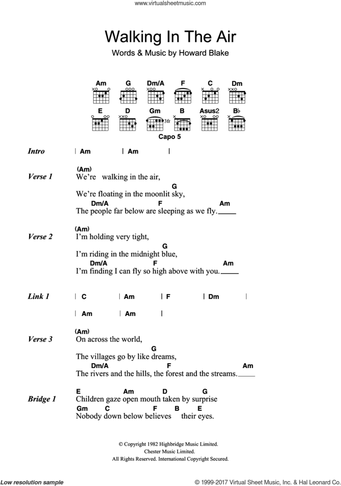 Walking In The Air (theme from The Snowman) sheet music for guitar (chords) by Aled Jones and Howard Blake, intermediate skill level