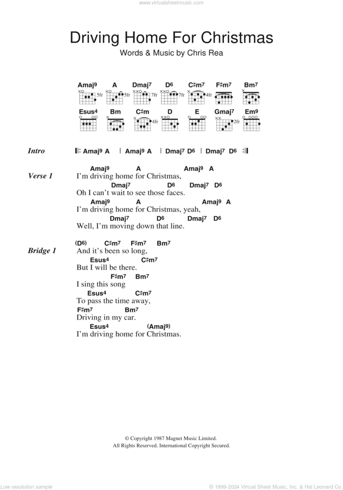 Driving Home For Christmas sheet music for guitar (chords) by Chris Rea, intermediate skill level