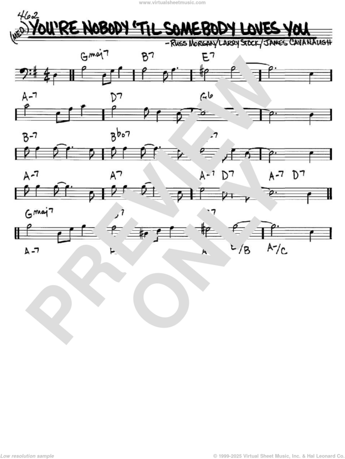 You're Nobody 'Til Somebody Loves You sheet music for voice and other instruments (bass clef) by Dean Martin, Frank Sinatra, James Cavanaugh, Larry Stock and Russ Morgan, intermediate skill level