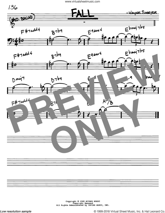 Fall sheet music for voice and other instruments (bass clef) by Wayne Shorter, intermediate skill level