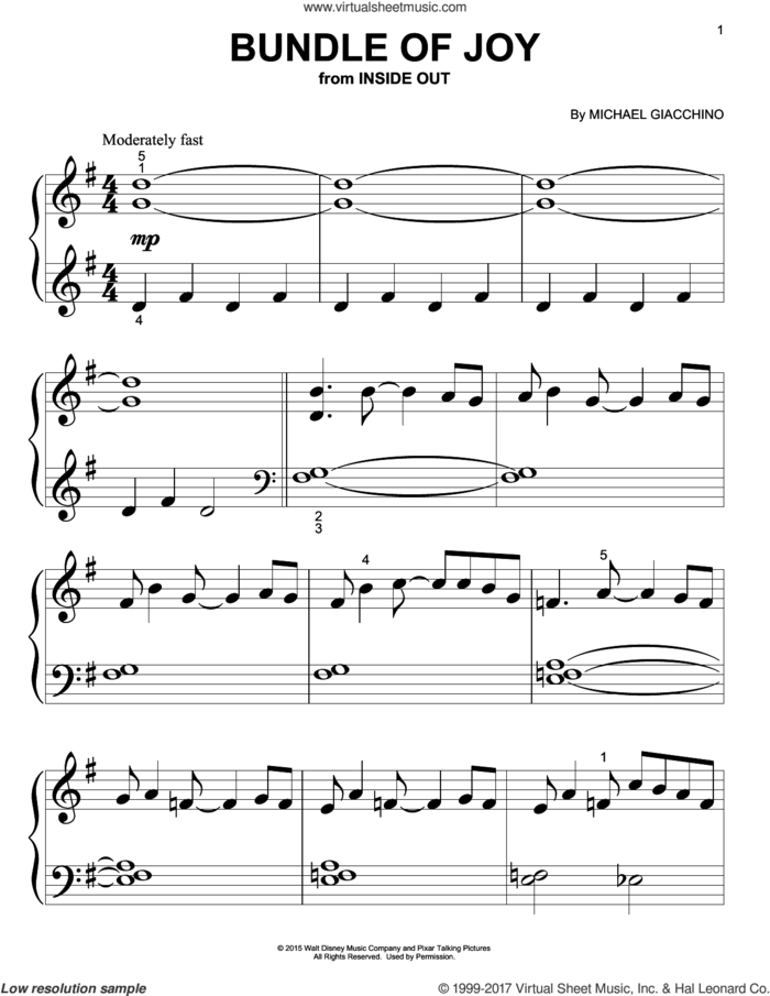 Bundle Of Joy sheet music for piano solo (big note book) by Michael Giacchino, easy piano (big note book)