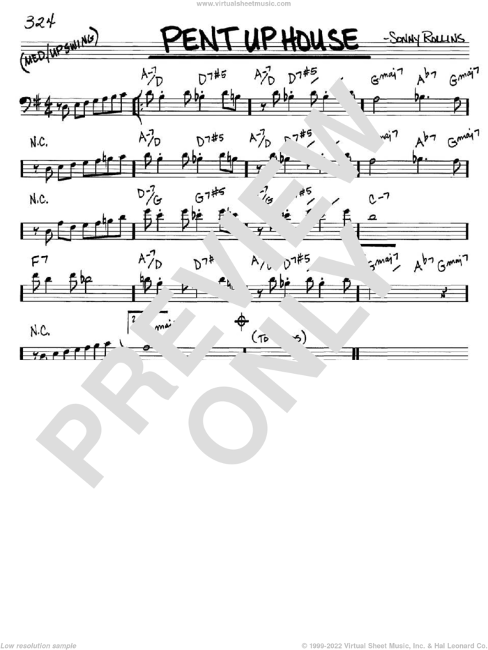 Pent Up House sheet music for voice and other instruments (bass clef) by Sonny Rollins, intermediate skill level