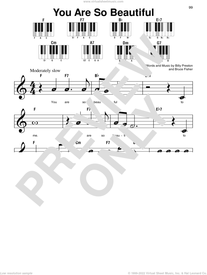 You Are So Beautiful, (beginner) sheet music for piano solo by Joe Cocker, Billy Preston and Bruce Fisher, beginner skill level
