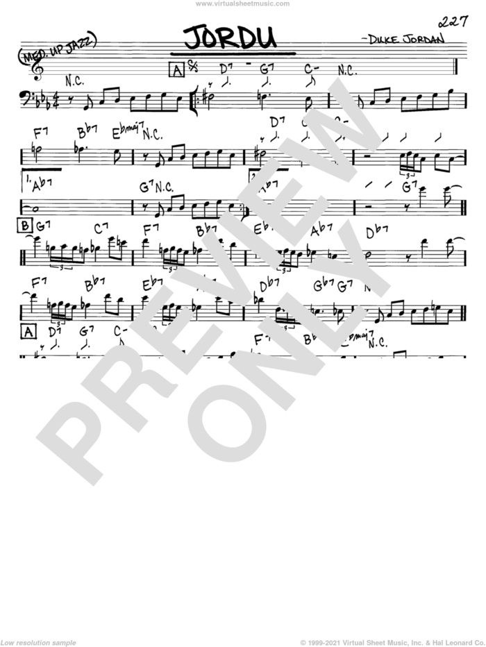 Jordu sheet music for voice and other instruments (bass clef) by Duke Jordan, intermediate skill level
