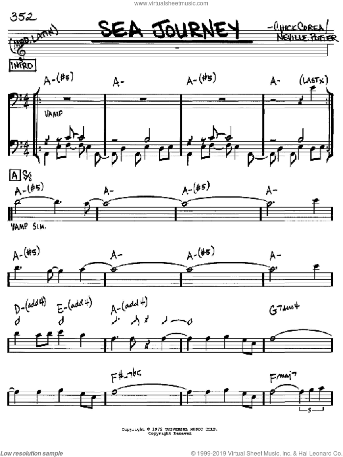 Sea Journey sheet music for voice and other instruments (bass clef) by Chick Corea and Neville Potter, intermediate skill level