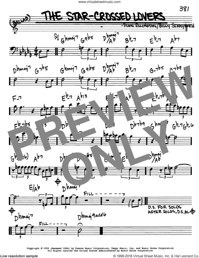 The Star-Crossed Lovers sheet music for voice and other instruments (bass clef) by Duke Ellington and Billy Strayhorn, intermediate skill level