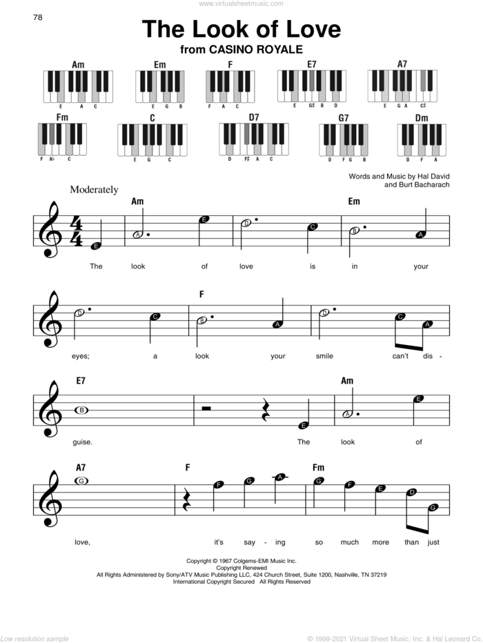 The Look Of Love sheet music for piano solo by Sergio Mendes & Brasil '66, Burt Bacharach and Hal David, beginner skill level