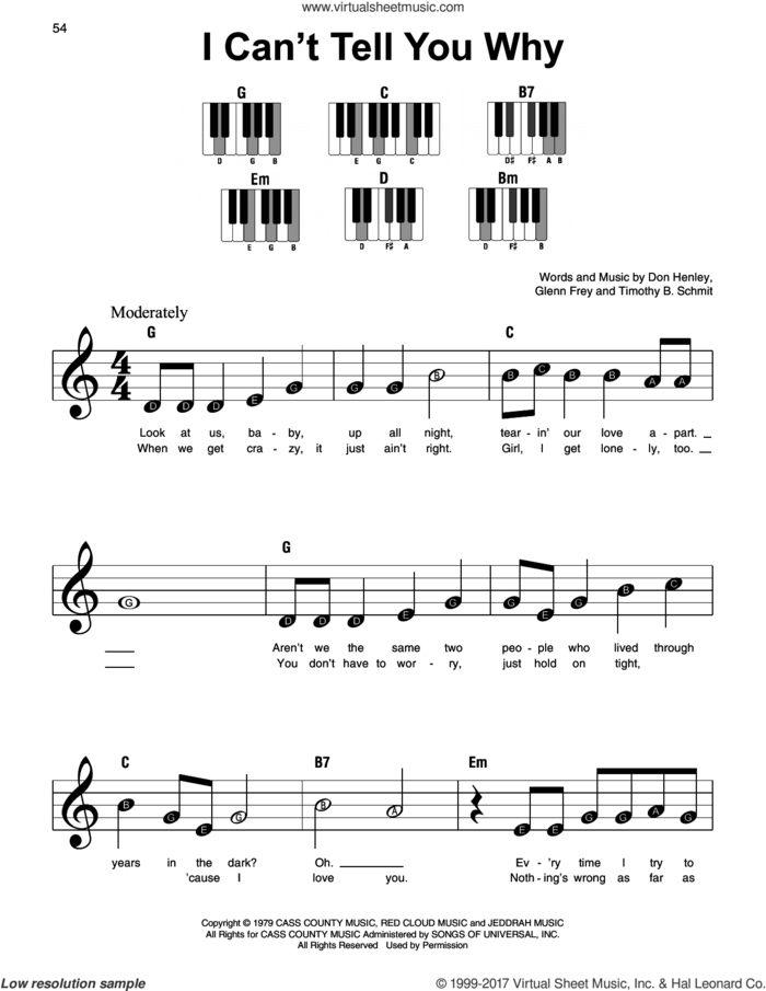 I Can't Tell You Why sheet music for piano solo by Don Henley, The Eagles, Glenn Frey and Timothy B. Schmit, beginner skill level