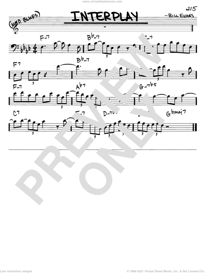 Interplay sheet music for voice and other instruments (bass clef) by Bill Evans, intermediate skill level