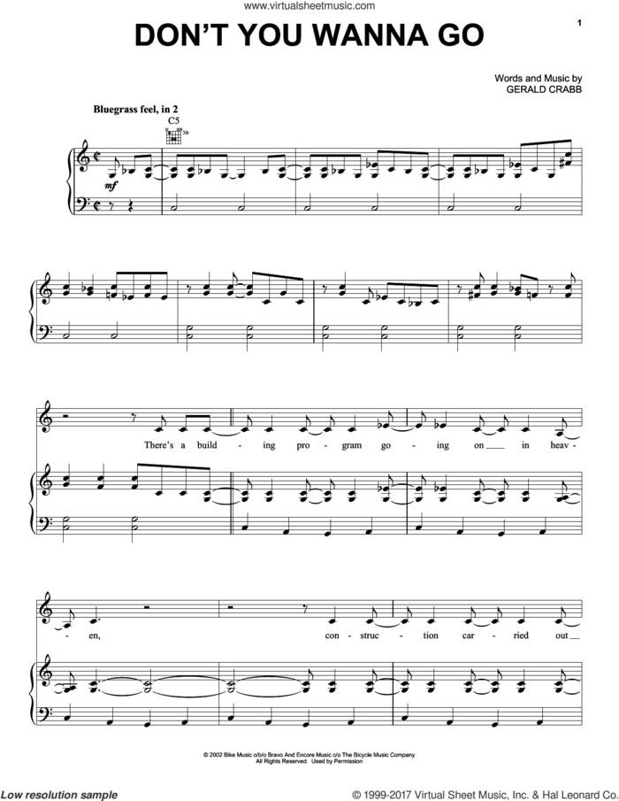 Don't You Wanna Go sheet music for voice, piano or guitar by The Crabb Family and Gerald Crabb, intermediate skill level