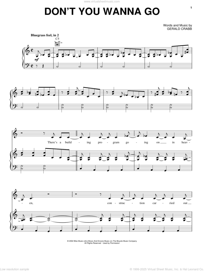 Don't You Wanna Go sheet music for voice, piano or guitar by The Crabb Family and Gerald Crabb, intermediate skill level