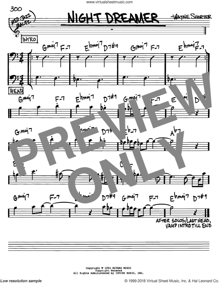 Night Dreamer sheet music for voice and other instruments (bass clef) by Wayne Shorter, intermediate skill level
