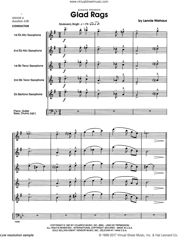Glad Rags (COMPLETE) sheet music for saxophone quintet by Lennie Niehaus, intermediate skill level