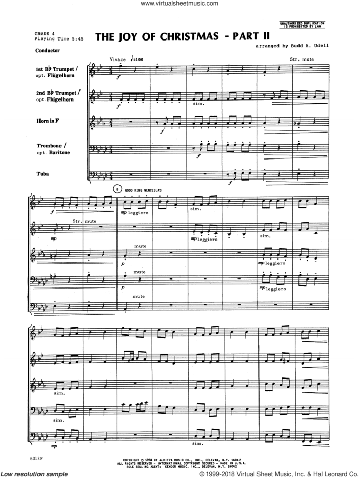 The Joy of Christmas Part 2 (COMPLETE) sheet music for brass quintet by Budd A. Udell, intermediate skill level