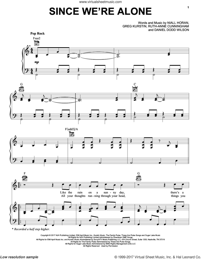 Since We're Alone sheet music for voice, piano or guitar by Niall Horan, Dan Wilson, Greg Kurstin and Ruth Anne Cunningham, intermediate skill level