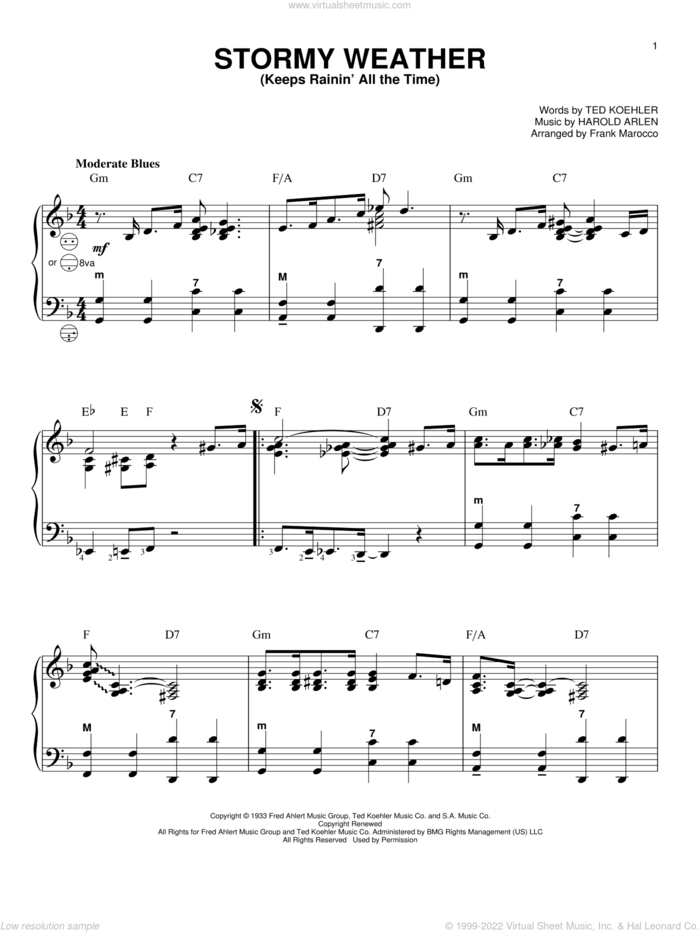 Stormy Weather (Keeps Rainin' All The Time) sheet music for accordion by Harold Arlen, Frank Marocco and Ted Koehler, intermediate skill level