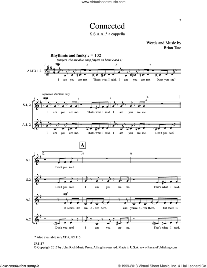 Connected sheet music for choir (SSAA: soprano, alto) by Brain Tate, intermediate skill level