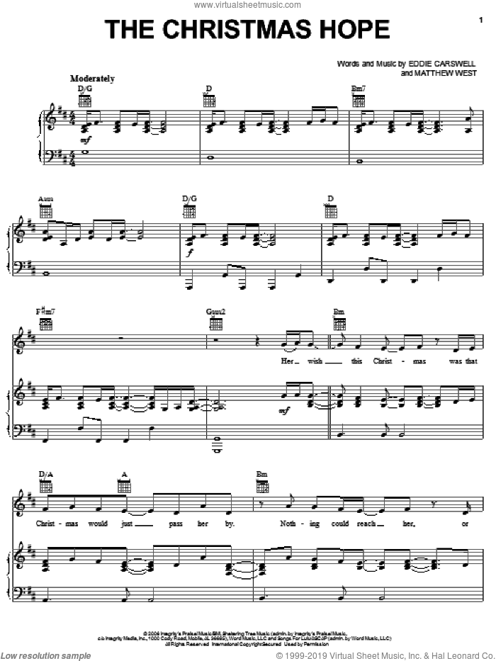The Christmas Hope sheet music for voice, piano or guitar by Newsong, Eddie Carswell and Matthew West, intermediate skill level