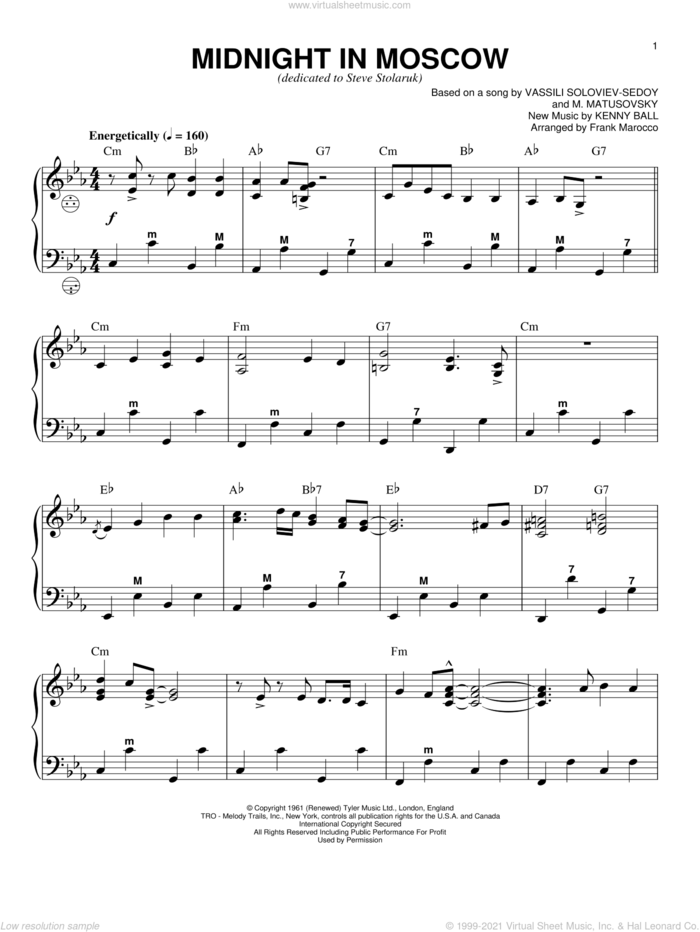 Midnight In Moscow sheet music for accordion by Kenny Ball and Frank Marocco, intermediate skill level