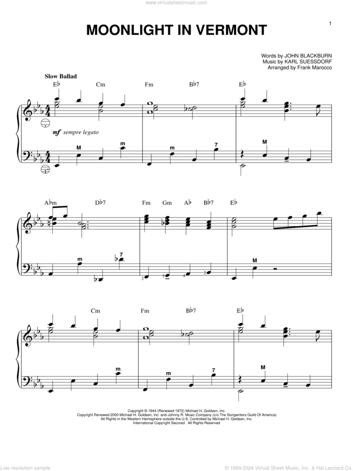 Moonlight In Vermont sheet music for accordion by Karl Suessdorf, Frank Marocco and John Blackburn, intermediate skill level