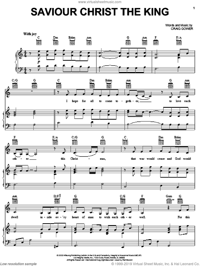 Saviour Christ The King sheet music for voice, piano or guitar by Hillsong and Craig Gower, intermediate skill level