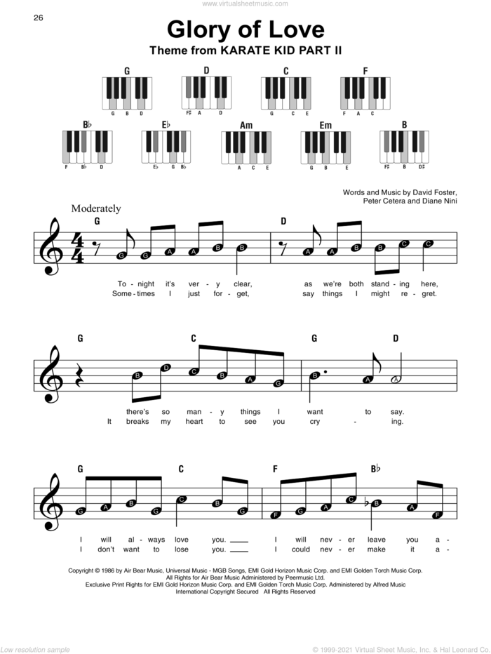 Glory Of Love sheet music for piano solo by Peter Cetera, David Foster and Diane Nini, beginner skill level