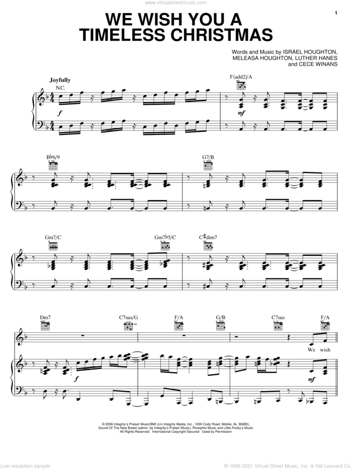 We Wish You A Timeless Christmas sheet music for voice, piano or guitar by Israel Houghton featuring CeCe Winans, CeCe Winans, Israel Houghton, Luther Hanes and Meleasa Houghton, intermediate skill level