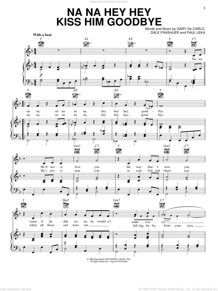 Na Na Hey Hey Kiss Him Goodbye sheet music for voice, piano or guitar by Steam, Arthur Frashuer Dale, Gary Carla and Paul Leka, intermediate skill level