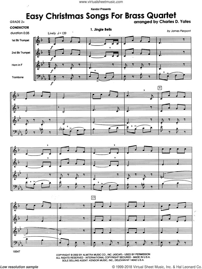 Easy Christmas Songs For Brass Quartet (COMPLETE) sheet music for brass quartet by Charles D. Yates, intermediate skill level