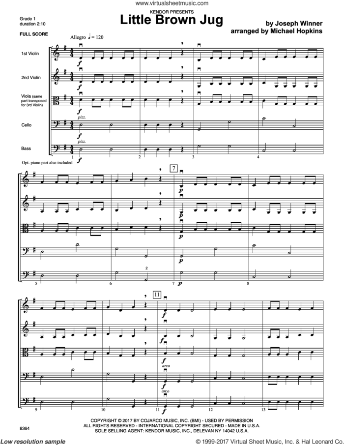 Little Brown Jug (COMPLETE) sheet music for orchestra by Michael Hopkins and Joseph E. Winner, intermediate skill level