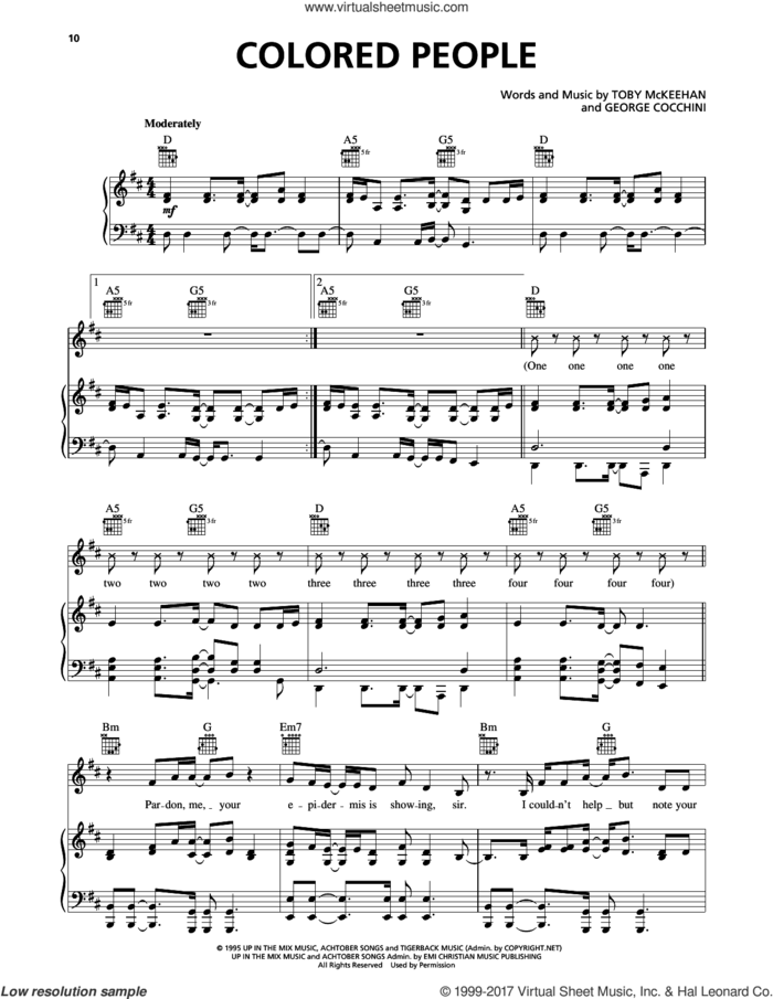 Colored People sheet music for voice, piano or guitar by dc Talk, George Cocchini and Toby McKeehan, intermediate skill level