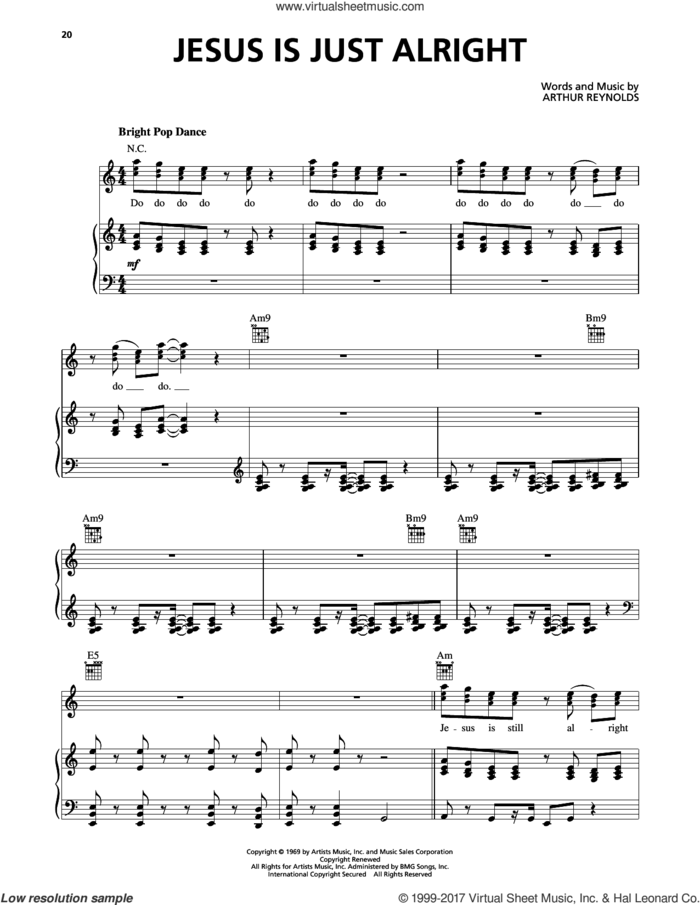 Jesus Is Just Alright sheet music for voice, piano or guitar by dc Talk, The Doobie Brothers and Arthur Reynolds, intermediate skill level