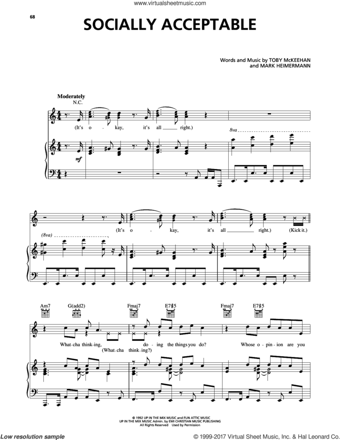 Socially Acceptable sheet music for voice, piano or guitar by dc Talk, Mark Heimermann and Toby McKeehan, intermediate skill level