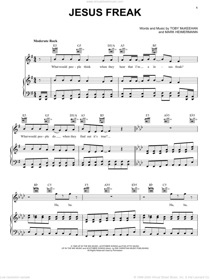 Jesus Freak sheet music for voice, piano or guitar by dc Talk, Mark Heimermann and Toby McKeehan, intermediate skill level