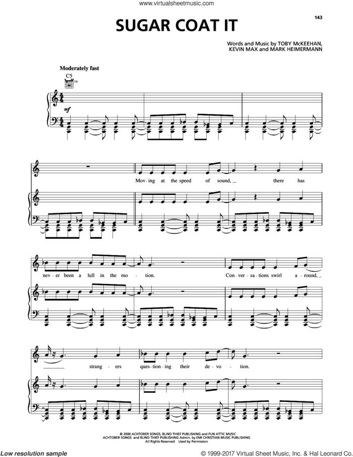 Sugar Coat It sheet music for voice, piano or guitar by dc Talk, Kevin Max, Mark Heimermann and Toby McKeehan, intermediate skill level