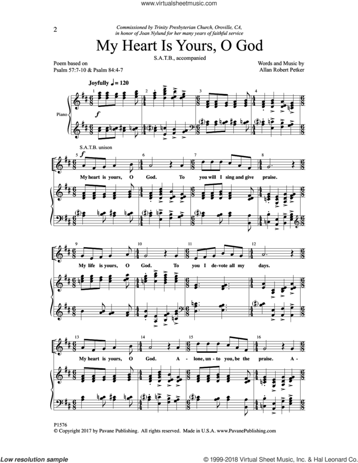 My Heart Is Yours, O God sheet music for choir (SATB: soprano, alto, tenor, bass) by Allan Robert Petker, intermediate skill level