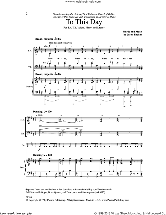To This Day sheet music for choir (SATB: soprano, alto, tenor, bass) by Jason Shelton, intermediate skill level