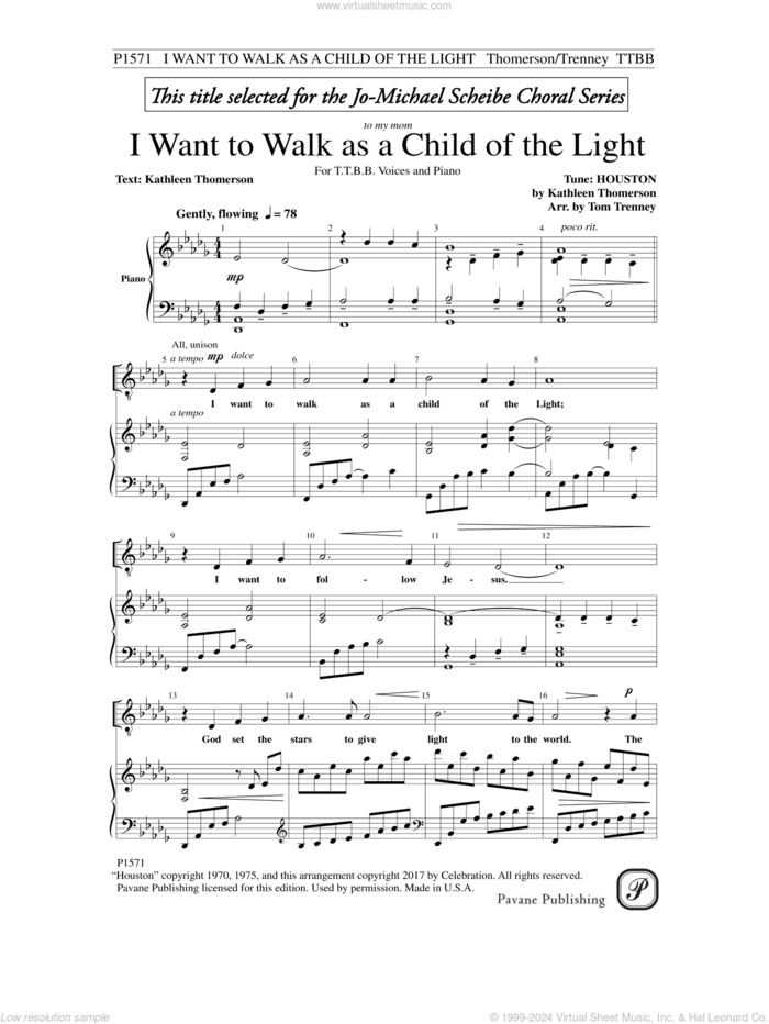 I Want To Walk As A Child of Light sheet music for choir (TTBB: tenor, bass) by Kathleen Thomerson and Tom Trenney, intermediate skill level