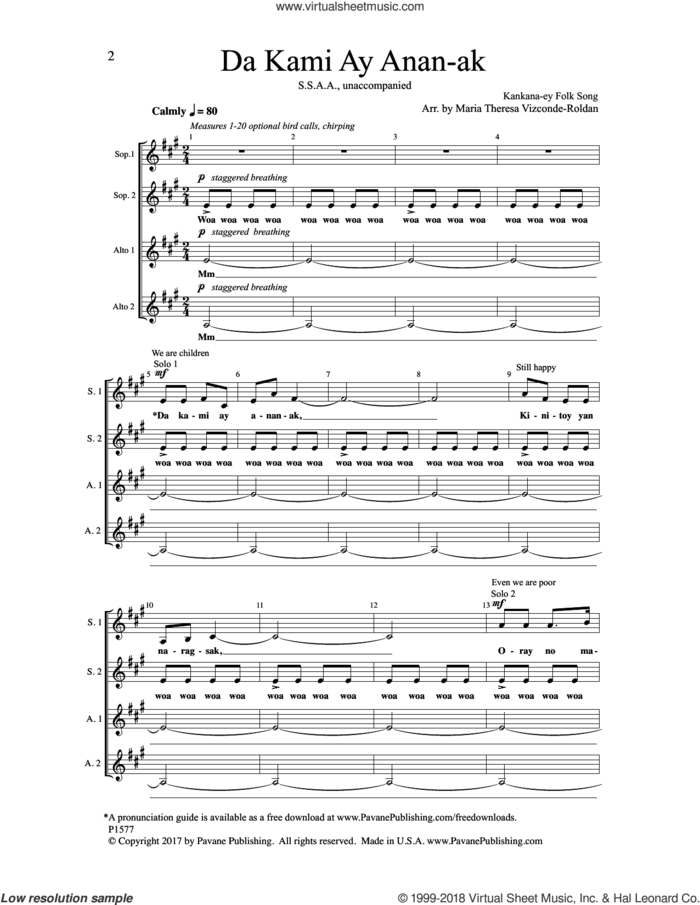 Da Kami Ay Anan-Ak sheet music for choir (SSA: soprano, alto) by Maria Theresa Vizconde-Roldan, intermediate skill level