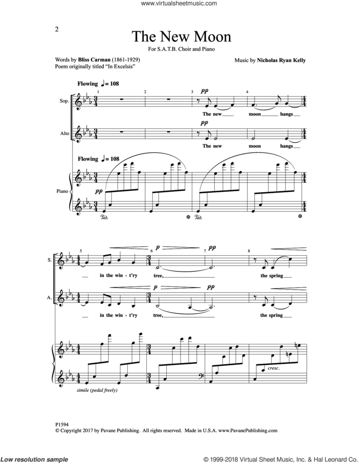 The New Moon sheet music for choir (SATB: soprano, alto, tenor, bass) by Nicholas Ryan Kelly, Nicholas Kell and Bliss Carman, intermediate skill level