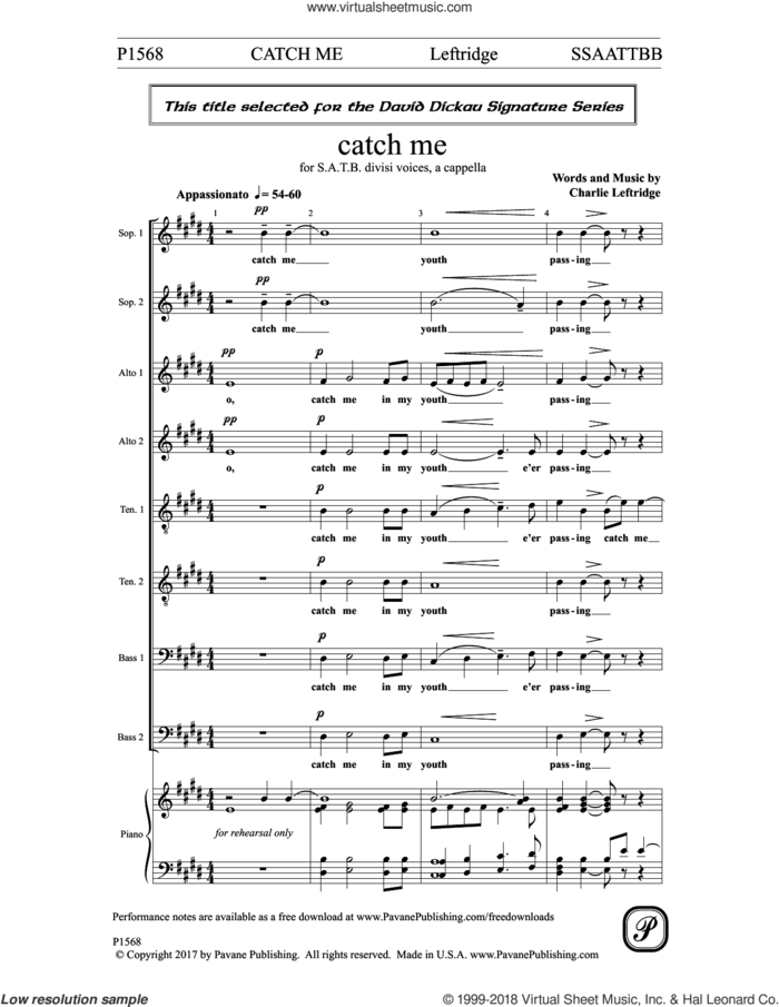 Catch Me sheet music for choir (SATB: soprano, alto, tenor, bass) by Charlie Leftridge, intermediate skill level