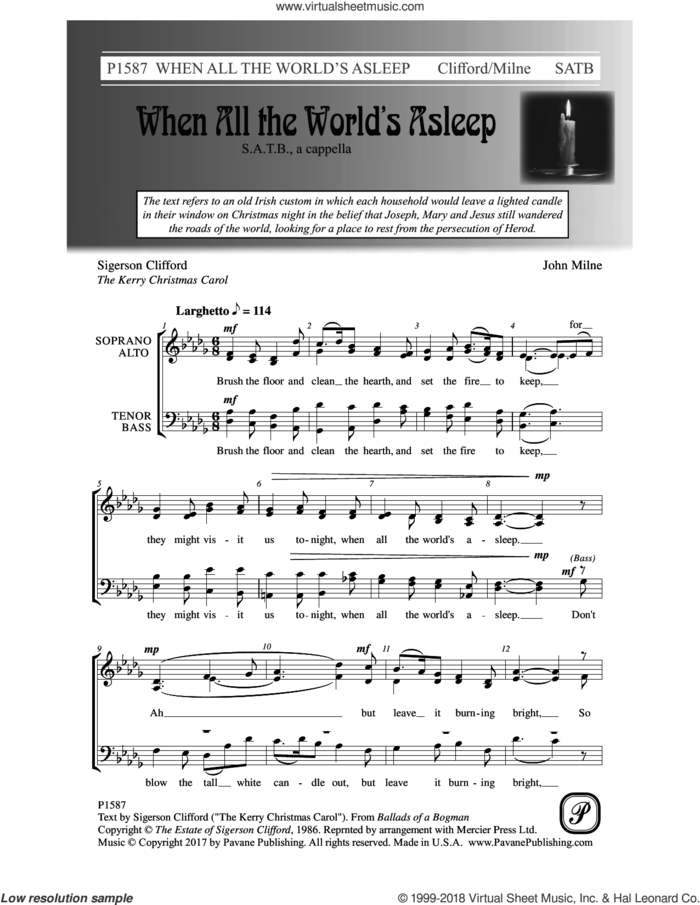 When All the World's Asleep sheet music for choir (SATB: soprano, alto, tenor, bass) by John Milne and Sigerson Clifford, intermediate skill level