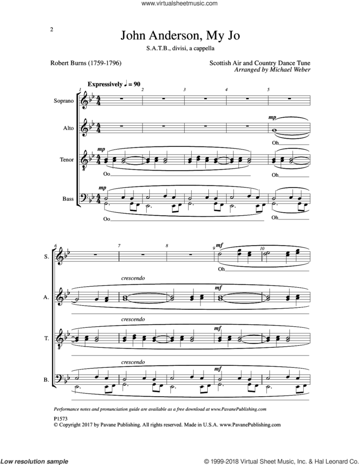 John Anderson, My Jo sheet music for choir (SATB divisi) by Robert Burns and Michael Weber, intermediate skill level