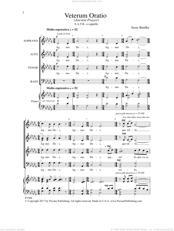 Veterum Oratio sheet music for choir (SATB: soprano, alto, tenor, bass) by Jesse Beulke, intermediate skill level