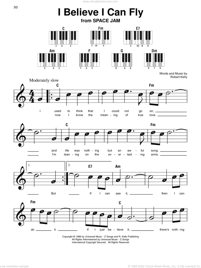 I Believe I Can Fly sheet music for piano solo by Robert Kelly and Jermaine Paul, beginner skill level