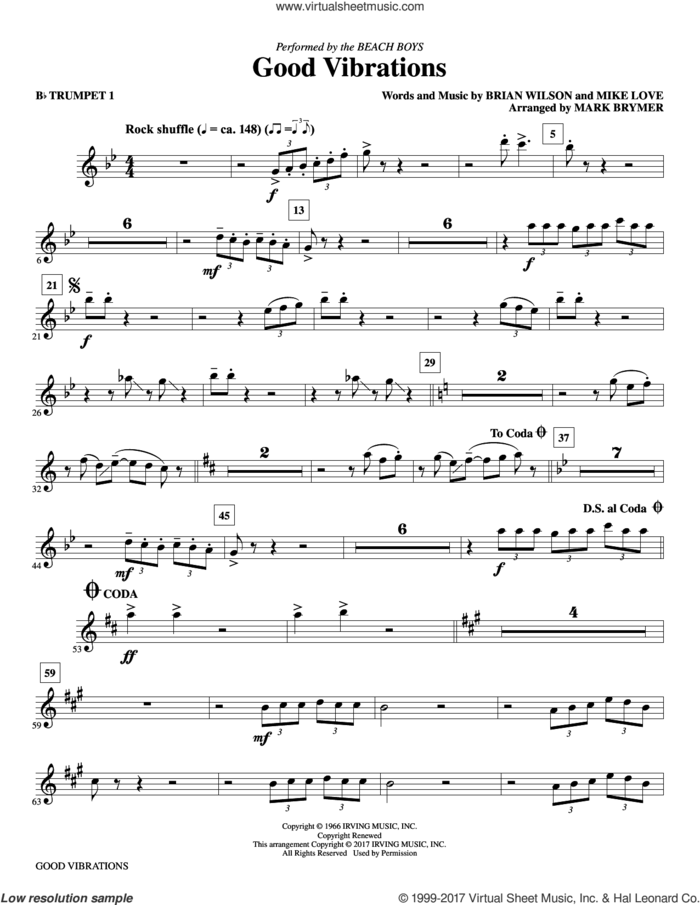 Good Vibrations (complete set of parts) sheet music for orchestra/band by Mark Brymer, Brian Wilson, Mike Love and The Beach Boys, intermediate skill level