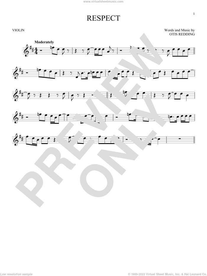 Respect sheet music for violin solo by Aretha Franklin and Otis Redding, intermediate skill level