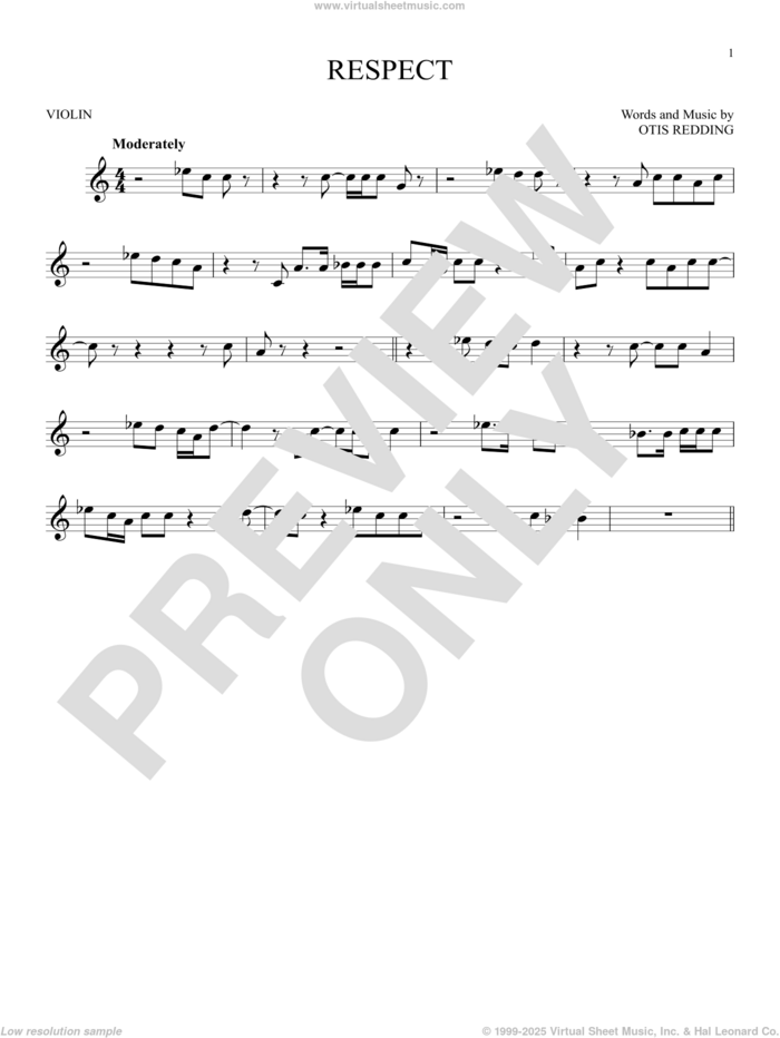 Respect sheet music for violin solo by Aretha Franklin and Otis Redding, intermediate skill level